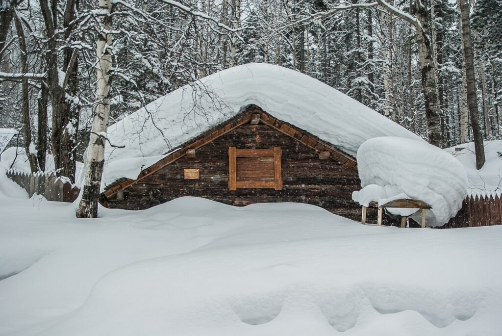 house with a dam of snow