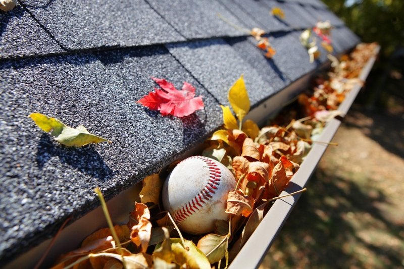 autumn leaves and ball in gutters