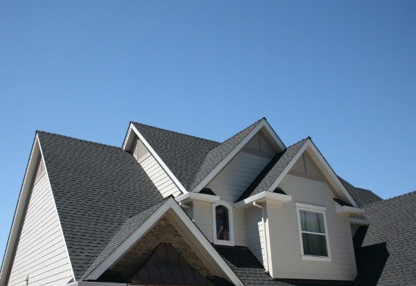 combination roof with grey asphalt shingles