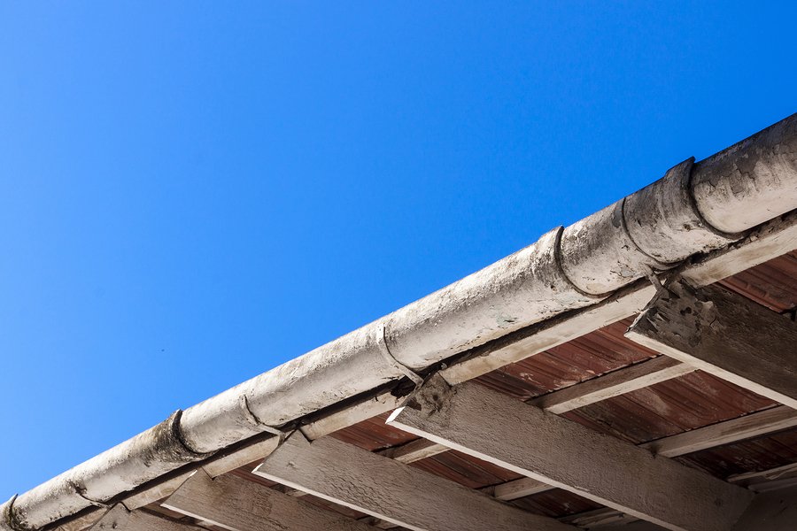 dirty gutters and roof trusses